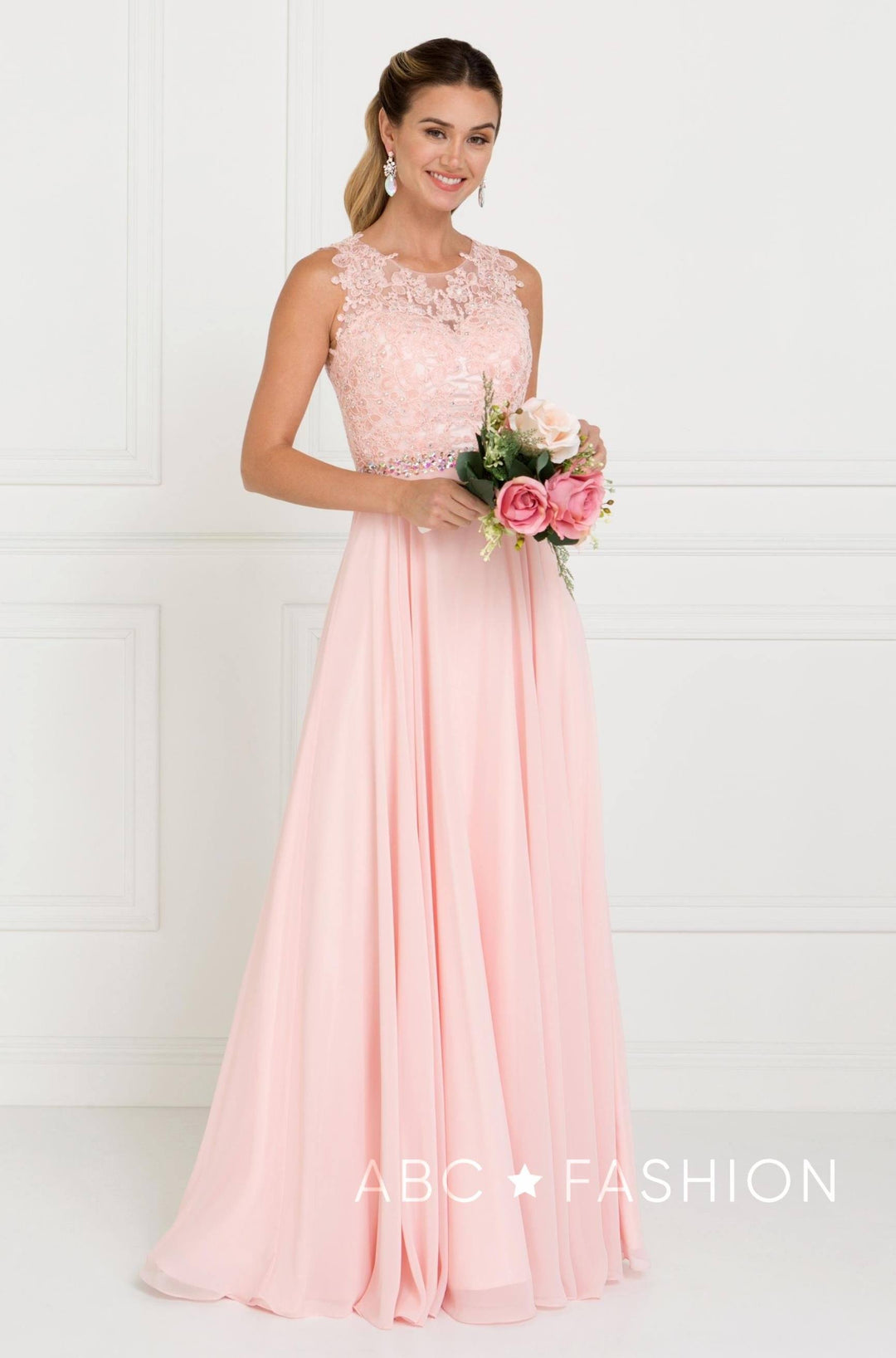 Long Lace Appliqued Chiffon Dress by Elizabeth K GL2417-Long Formal Dresses-ABC Fashion