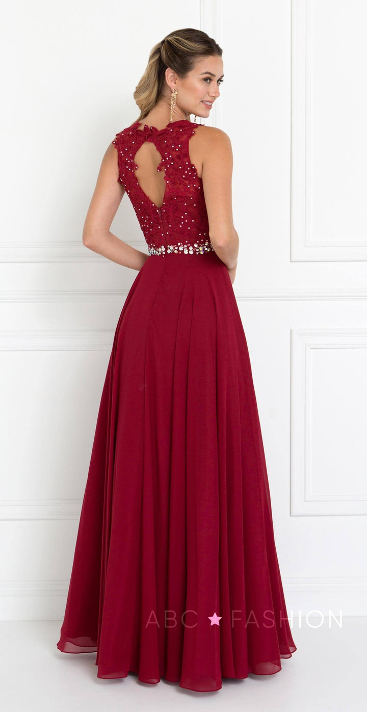 Long Lace Appliqued Chiffon Dress by Elizabeth K GL2417-Long Formal Dresses-ABC Fashion