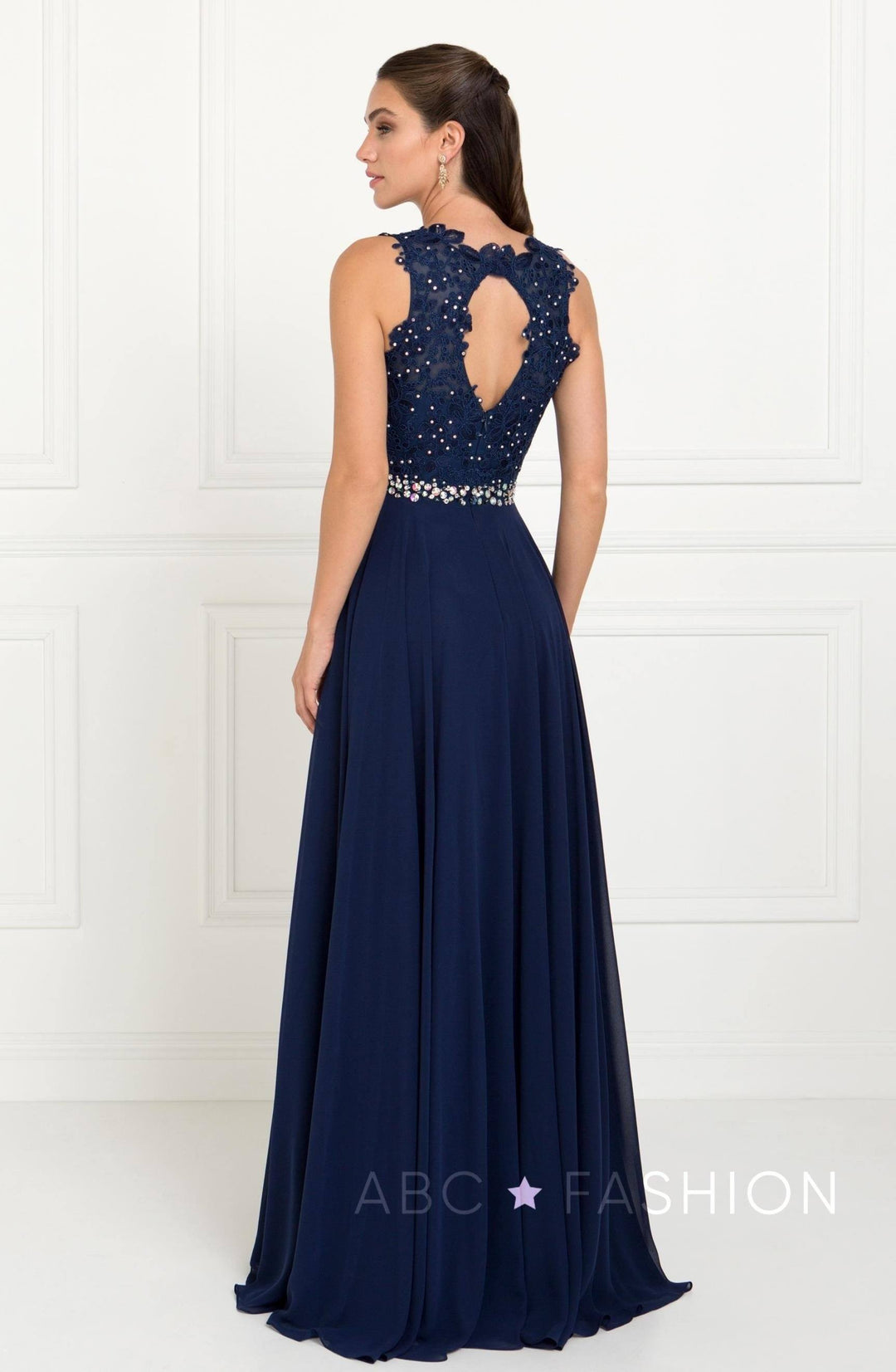 Long Lace Appliqued Chiffon Dress by Elizabeth K GL2417-Long Formal Dresses-ABC Fashion