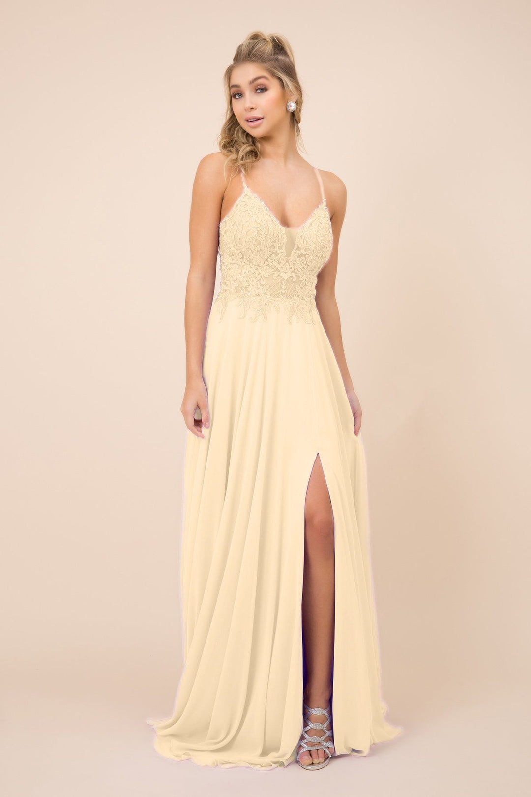 Long Lace Bodice Dress with Corset Back by Nox Anabel A389
