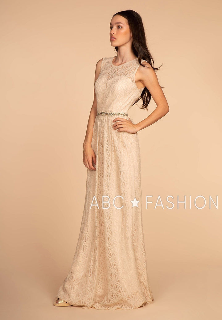 Long Lace Dress with Jeweled Waistband by Elizabeth K GL2611-Long Formal Dresses-ABC Fashion