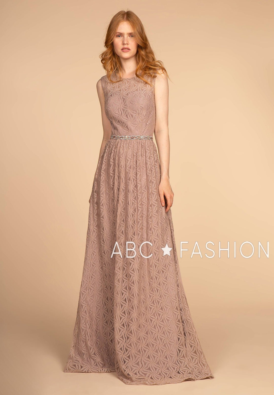 Long Lace Dress with Jeweled Waistband by Elizabeth K GL2611-Long Formal Dresses-ABC Fashion