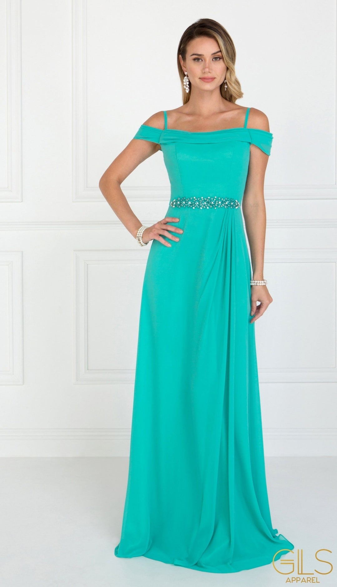 Long Mauve Cold Shoulder Dress with Cowl Back by Elizabeth K-Long Formal Dresses-ABC Fashion