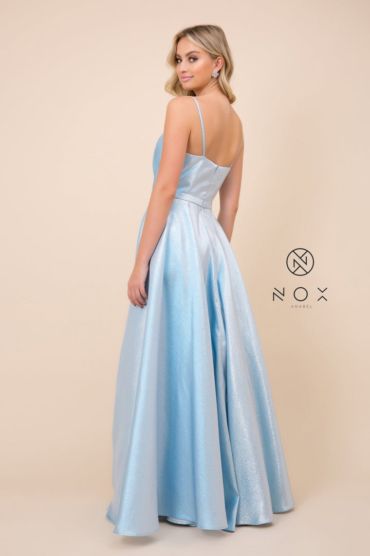 Long Metallic Dress with Pleated Bodice by Nox Anabel R347