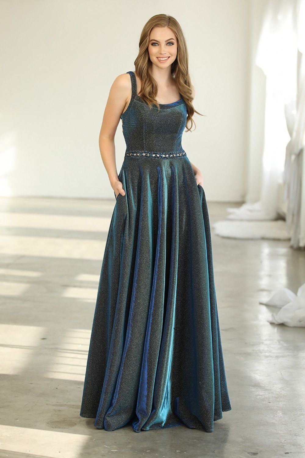 Long Metallic Glitter Dress with Strappy Open Back by Nox Anabel S267-Long Formal Dresses-ABC Fashion