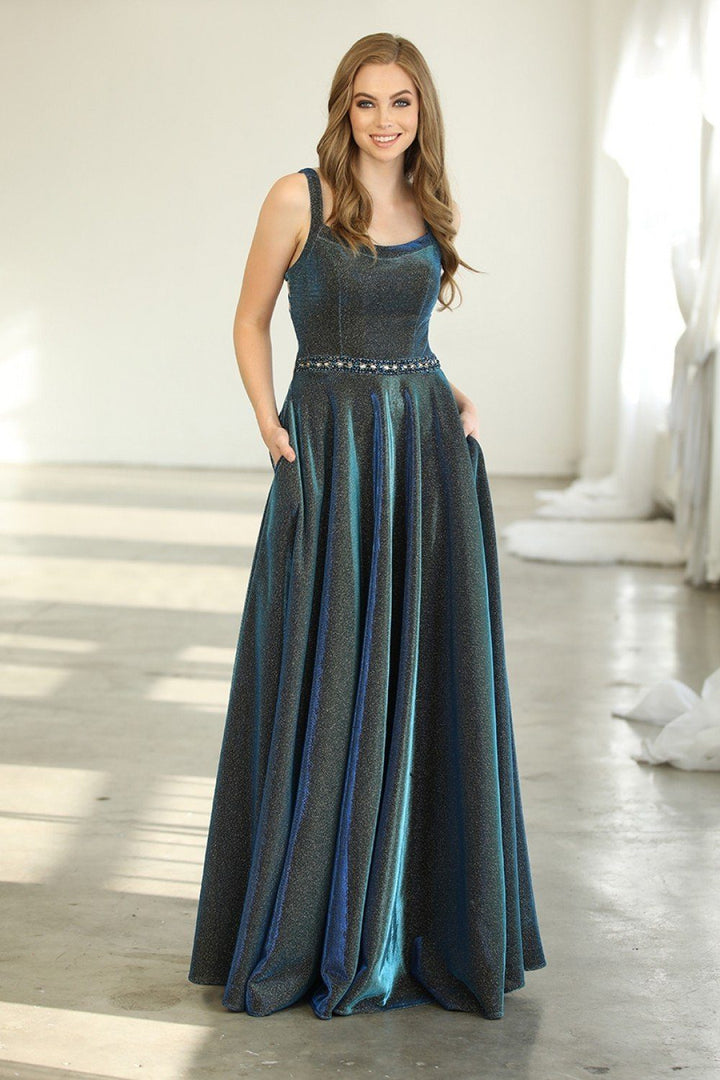 Long Metallic Glitter Dress with Strappy Open Back by Nox Anabel S267-Long Formal Dresses-ABC Fashion