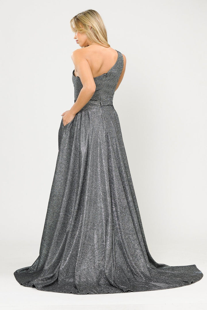 Long Metallic Glitter One Shoulder Dress by Poly USA 8430