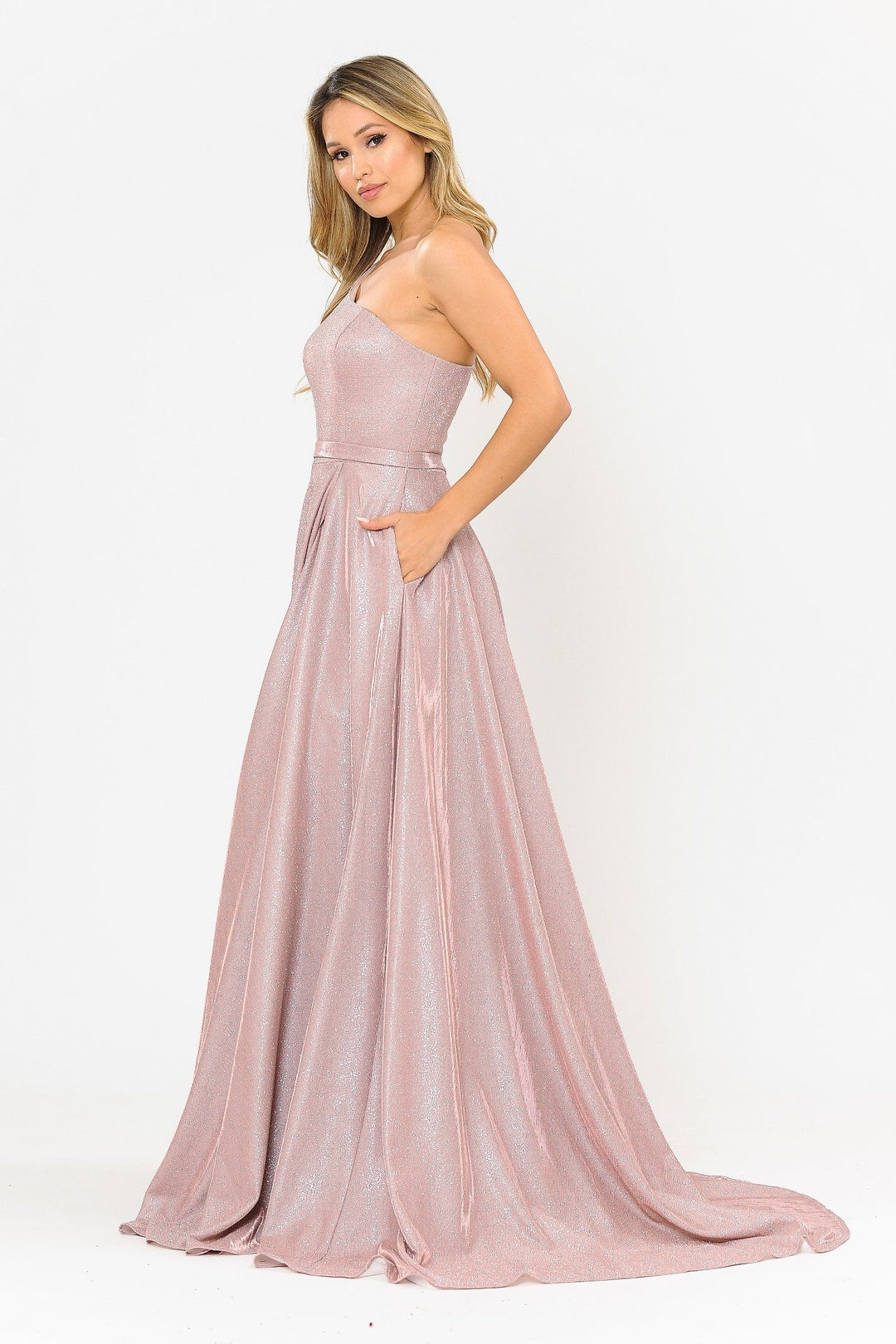 Long Metallic Glitter One Shoulder Dress by Poly USA 8430