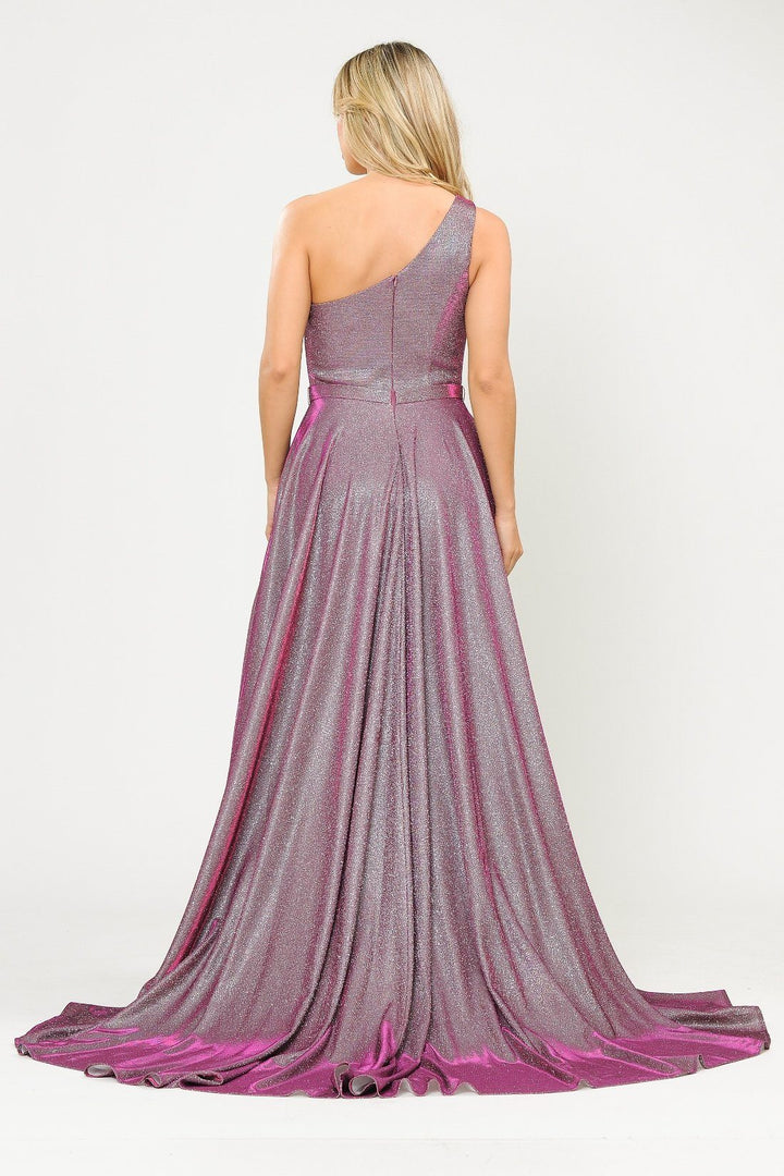 Long Metallic Glitter One Shoulder Dress by Poly USA 8430