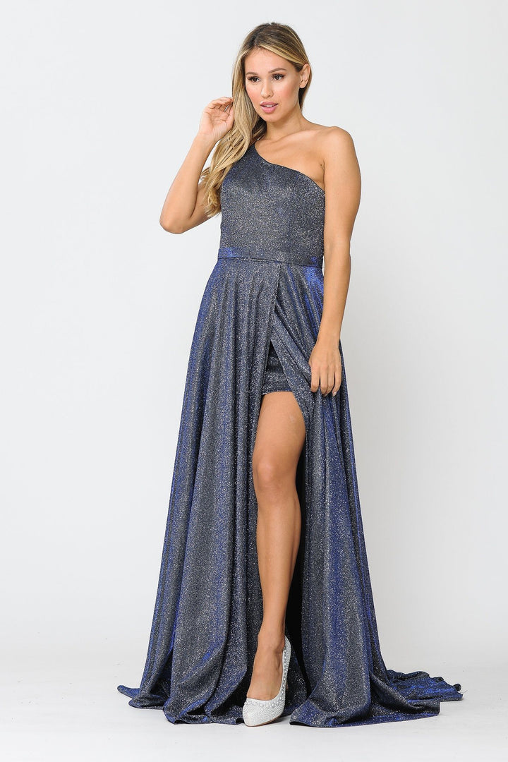 Long Metallic Glitter One Shoulder Dress by Poly USA 8430