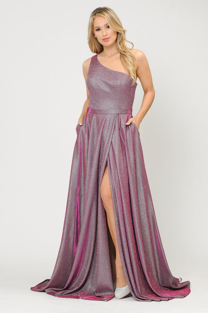 Long Metallic Glitter One Shoulder Dress by Poly USA 8430
