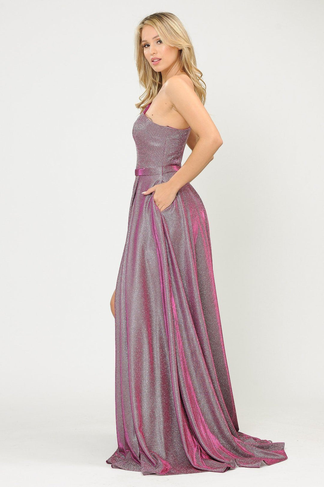 Long Metallic Glitter One Shoulder Dress by Poly USA 8430