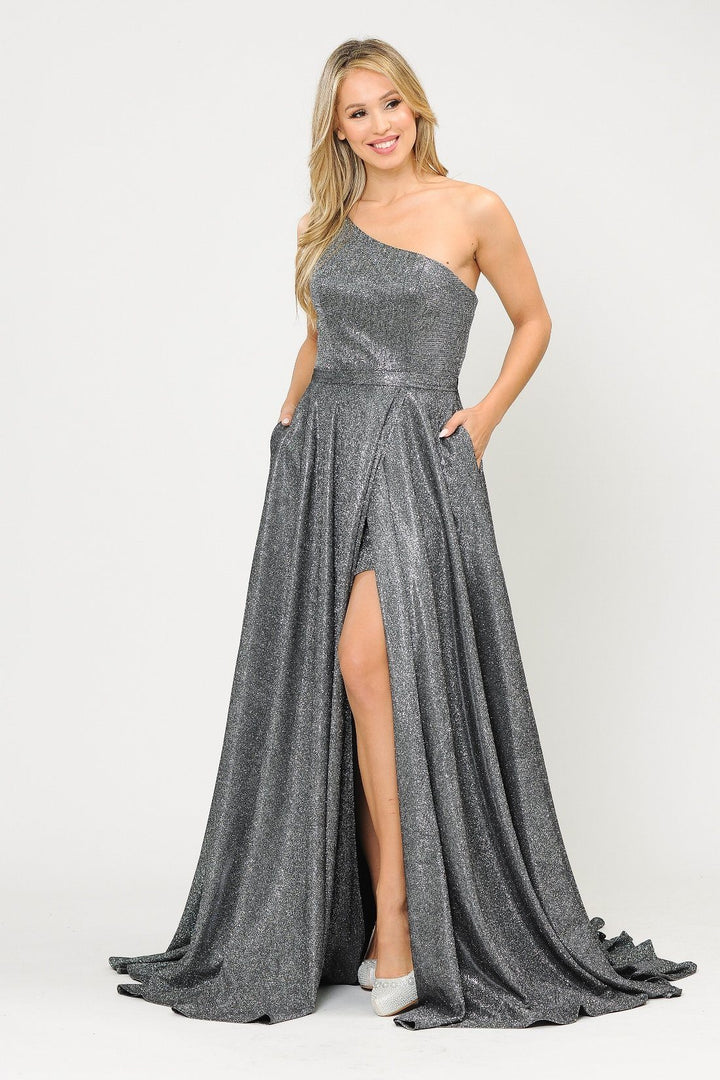 Long Metallic Glitter One Shoulder Dress by Poly USA 8430