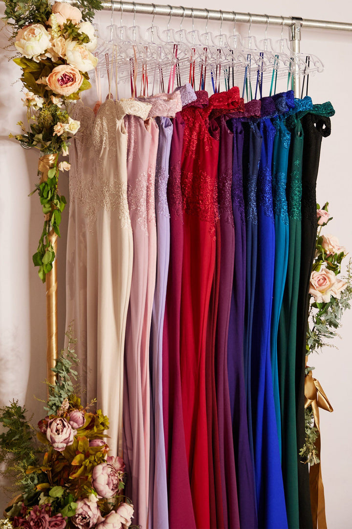 Long Off Shoulder Lace Bodice Dress by Cinderella Divine CF158