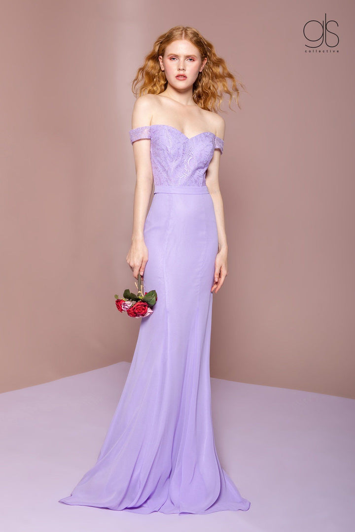 Long Off the Shoulder Dress with Lace Bodice by Elizabeth K GL2697-Long Formal Dresses-ABC Fashion