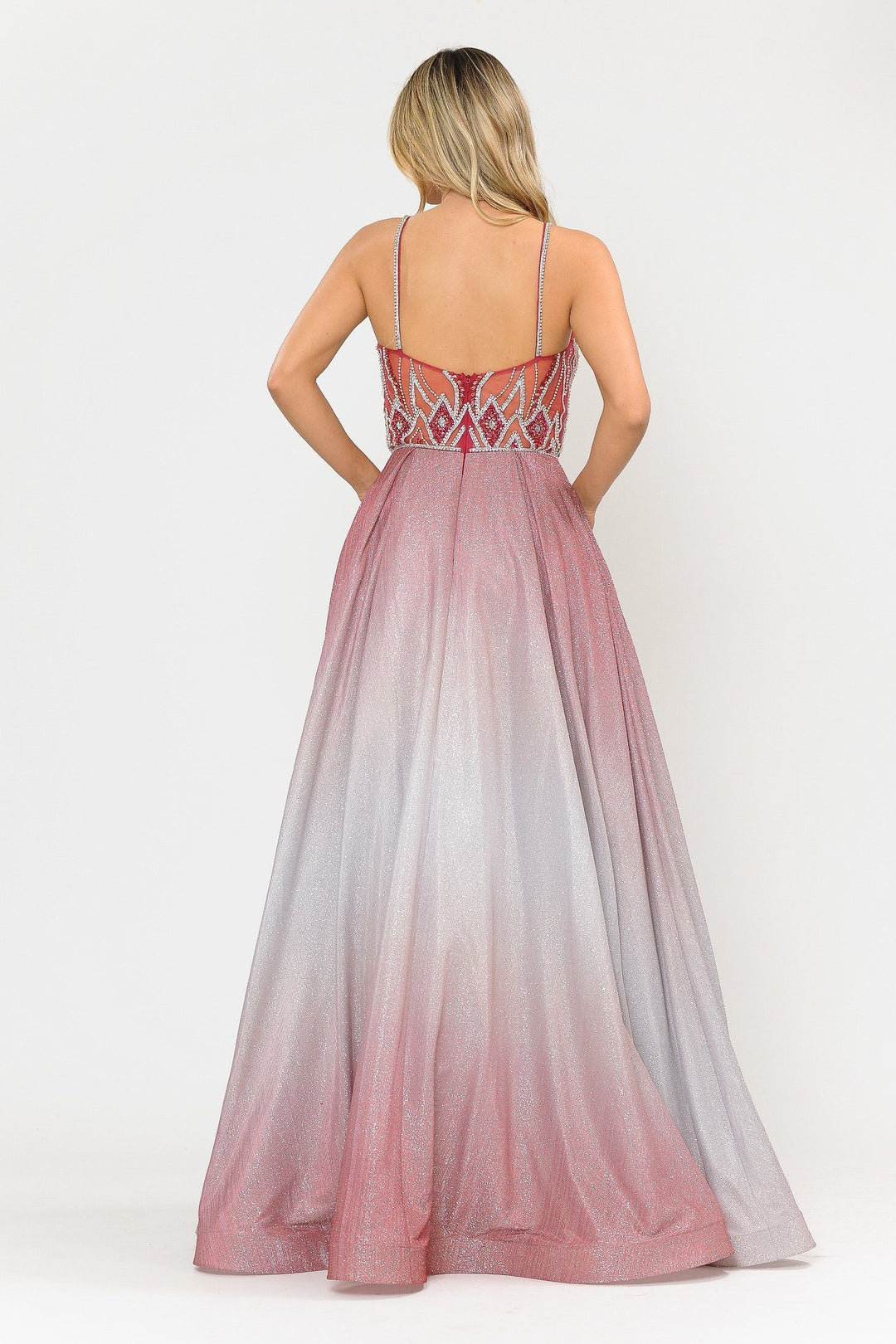 Long Ombre Glitter Dress with Sheer Bodice by Poly USA 8350