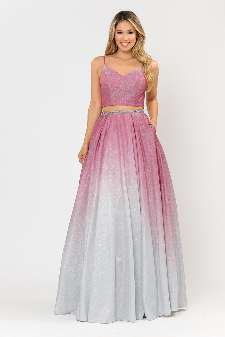 Long Ombre Glitter Two Piece Dress by Poly USA 8706