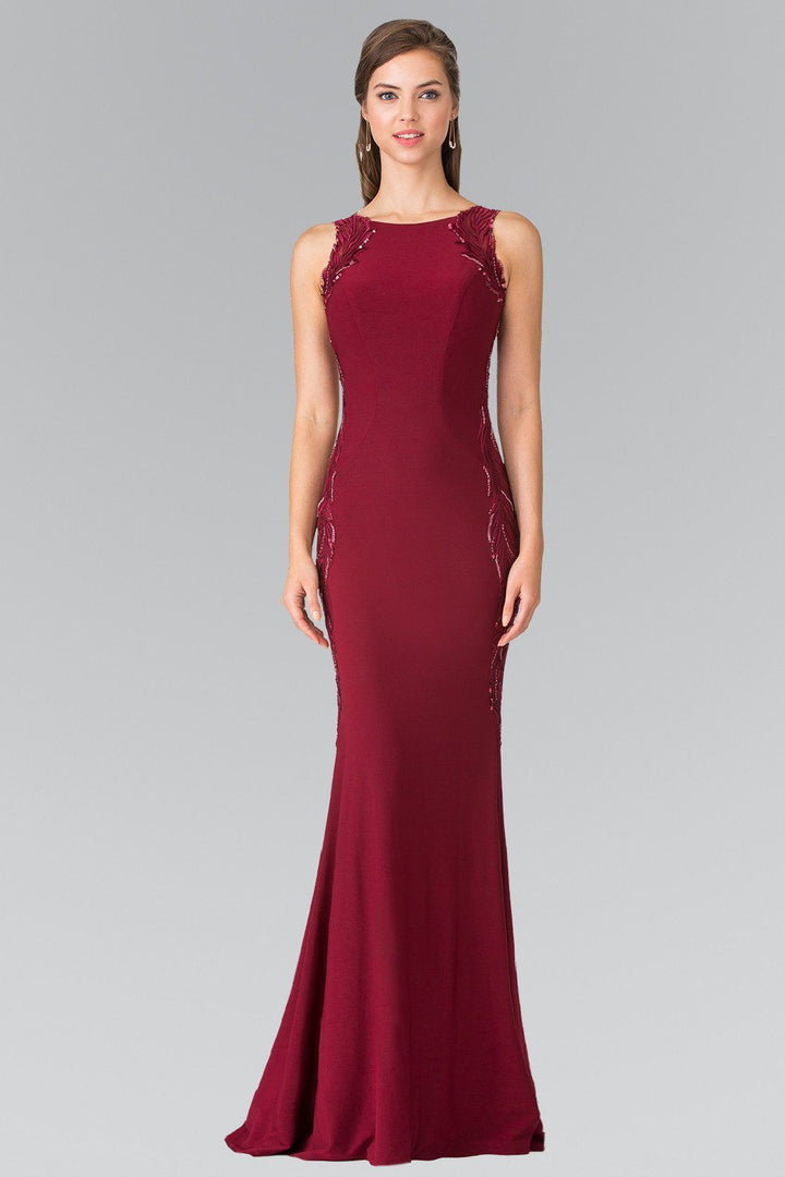 Long Open Back Dress with Side Embroidery by Elizabeth K GL2222-Long Formal Dresses-ABC Fashion