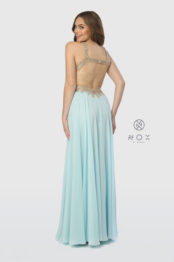 Long Open Dress Back with Embroidered Bodice by Nox Anabel S202-Long Formal Dresses-ABC Fashion
