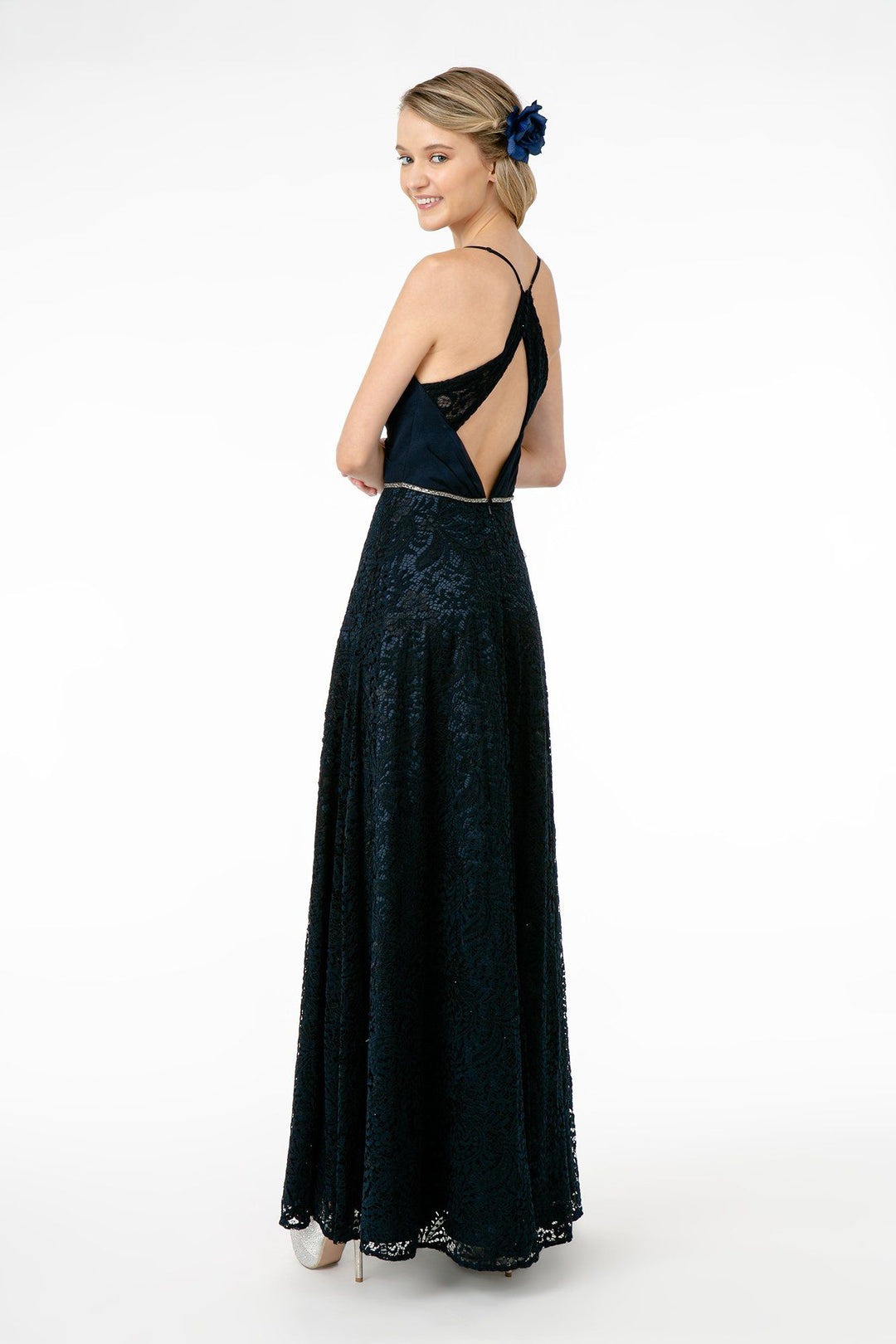 Long Pleated Sweetheart Dress with Lace Skirt by Elizabeth K GL2667