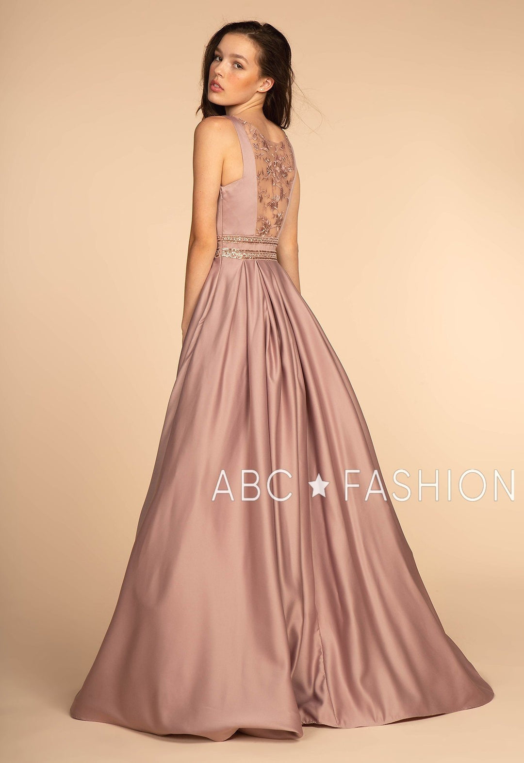 Long Scoop Neck Dress with Embroidered Sheer Back by Elizabeth K GL2531-Long Formal Dresses-ABC Fashion