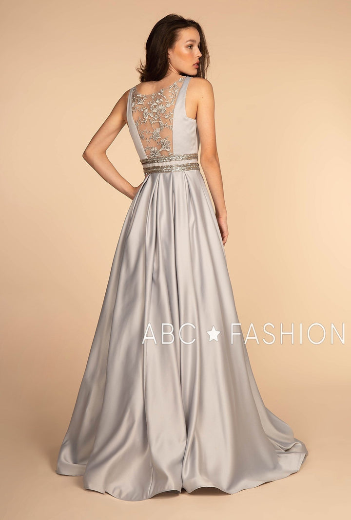 Long Scoop Neck Dress with Embroidered Sheer Back by Elizabeth K GL2531-Long Formal Dresses-ABC Fashion