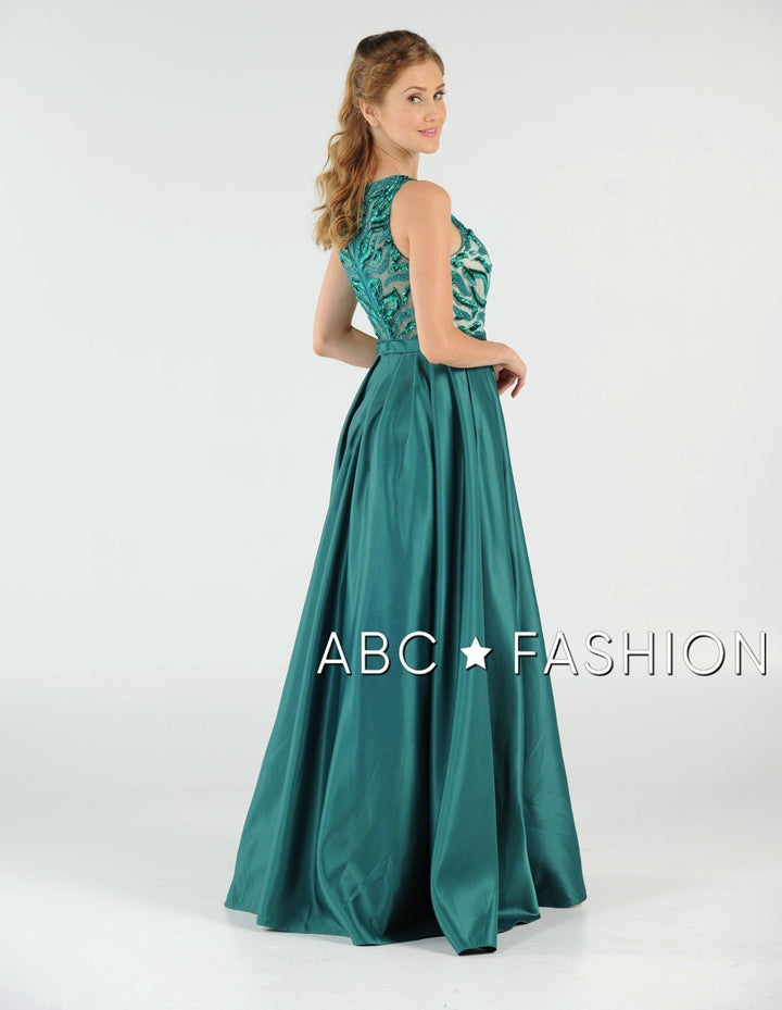 Long Sequin Bodice Dress with Side Pockets by Poly USA 8032-Long Formal Dresses-ABC Fashion