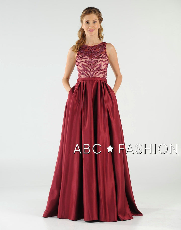 Long Sequin Bodice Dress with Side Pockets by Poly USA 8032-Long Formal Dresses-ABC Fashion