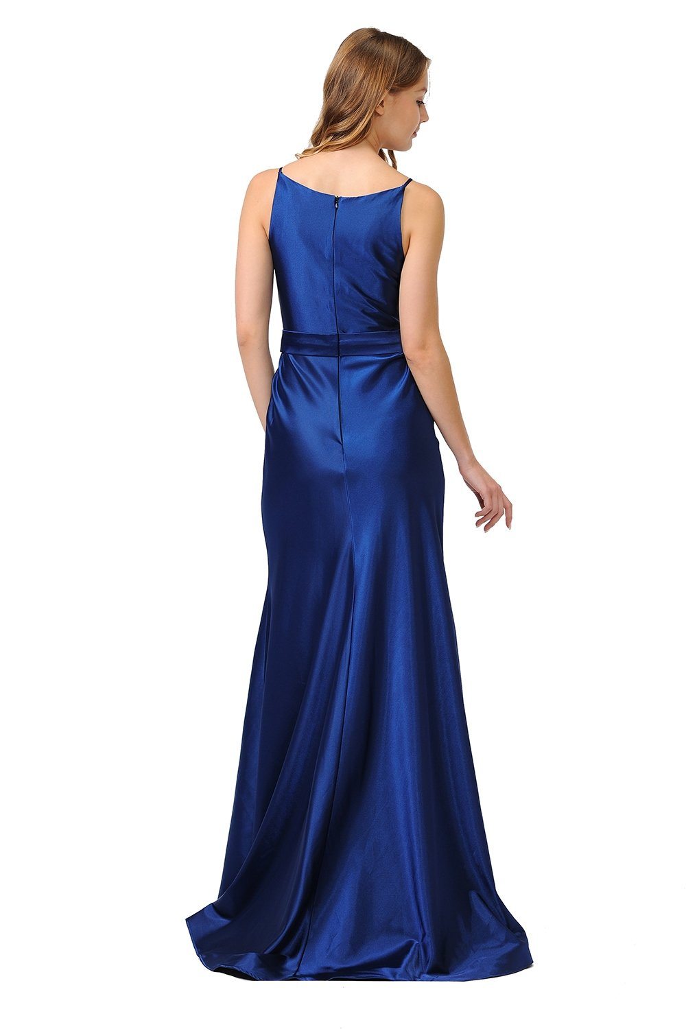 Long Shiny Charmeuse Dress with V-Neckline by Poly USA 9028-Long Formal Dresses-ABC Fashion