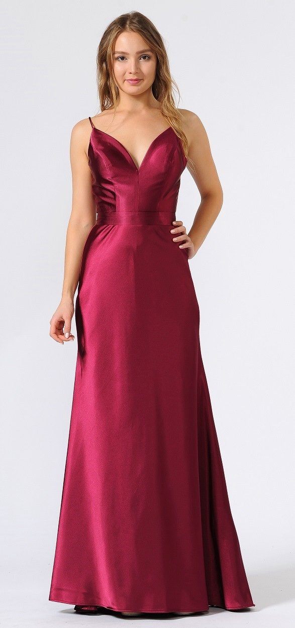 Long Shiny Charmeuse Dress with V-Neckline by Poly USA 9028-Long Formal Dresses-ABC Fashion