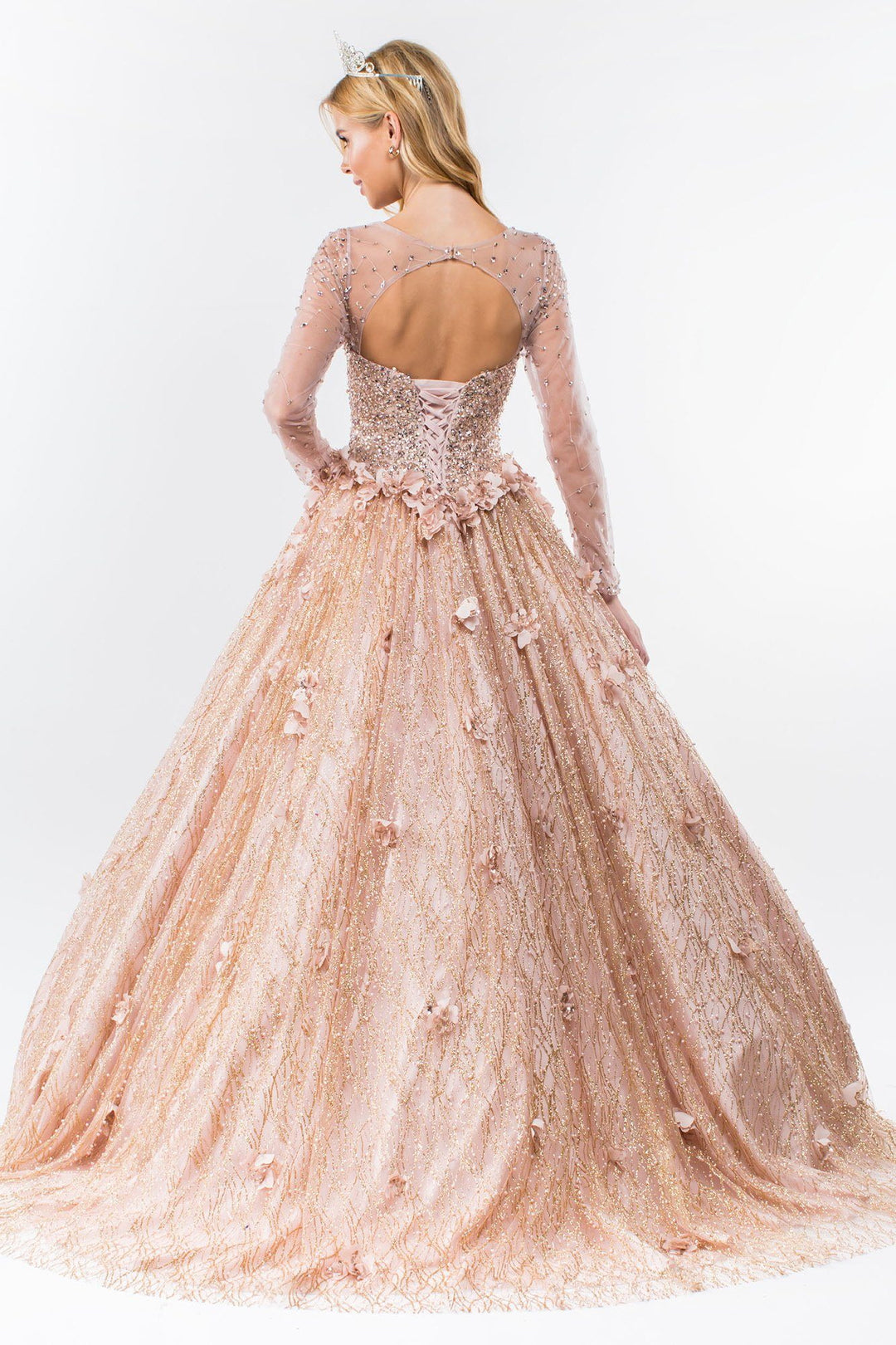 Long Sleeve Glitter Ball Gown by Elizabeth K GL1963