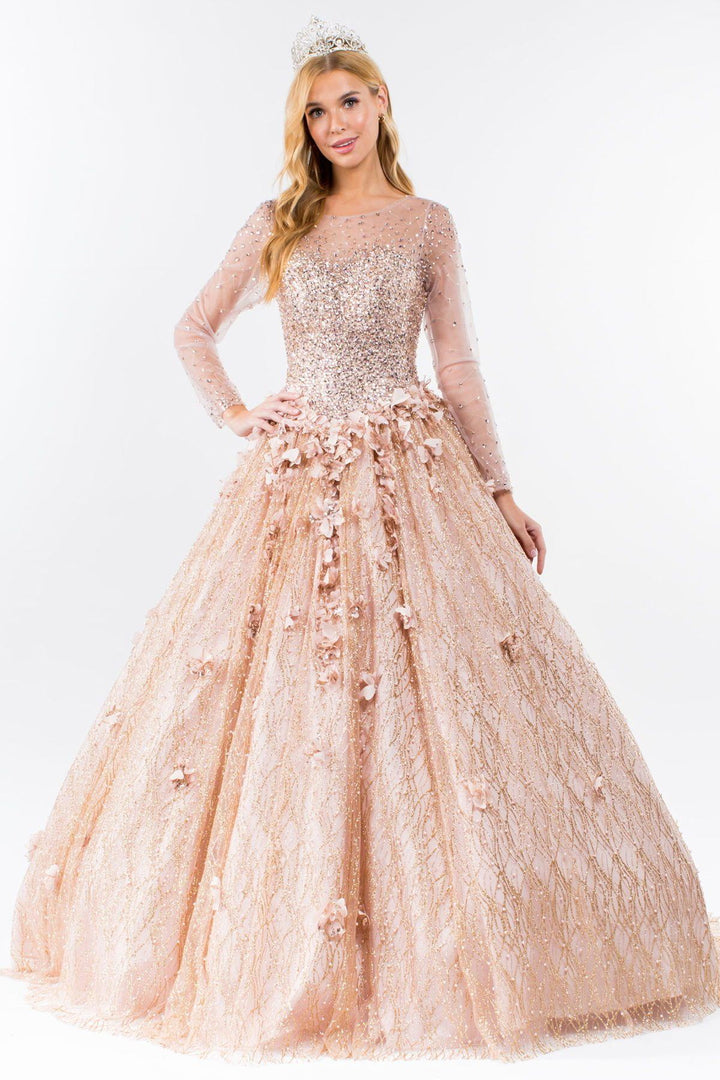 Long Sleeve Glitter Ball Gown by Elizabeth K GL1963