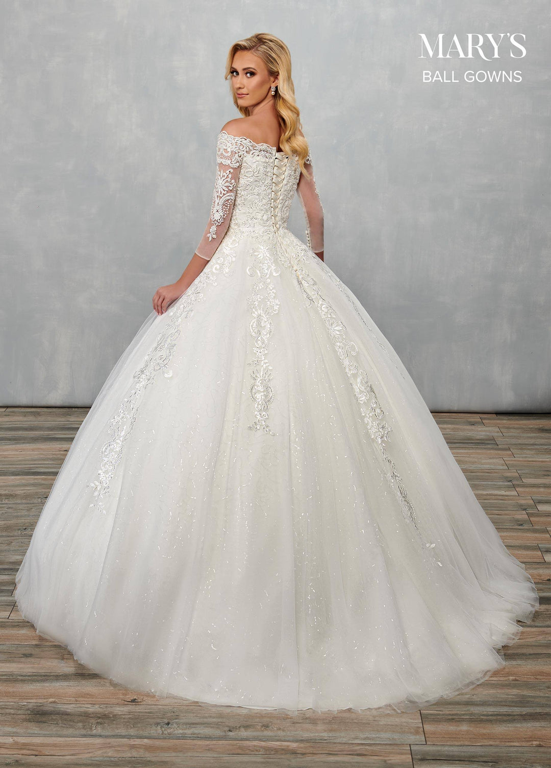 Long Sleeve Wedding Ball Gown by Mary's Bridal MB6072