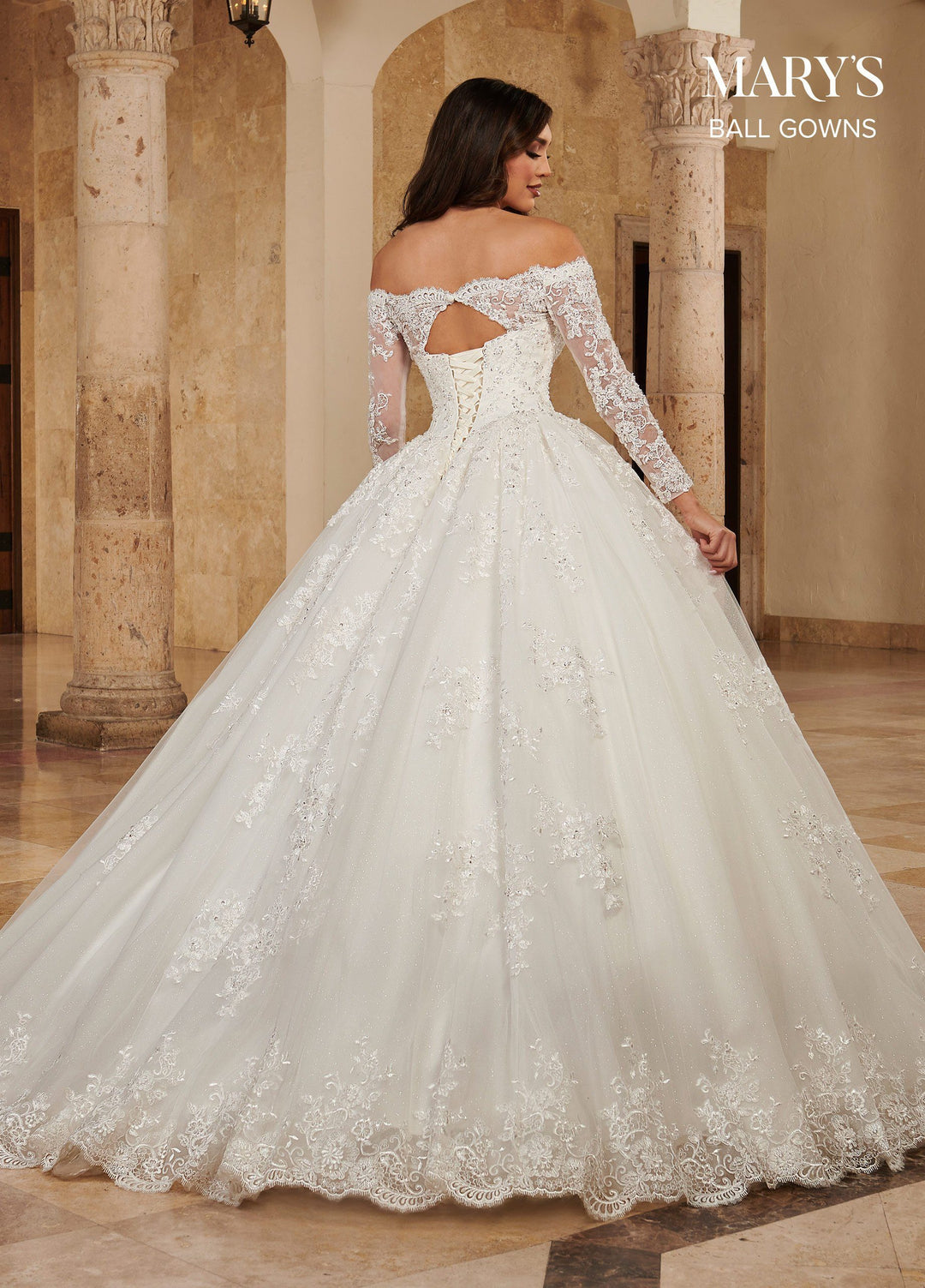 Long Sleeve Wedding Ball Gown by Mary's Bridal MB6089