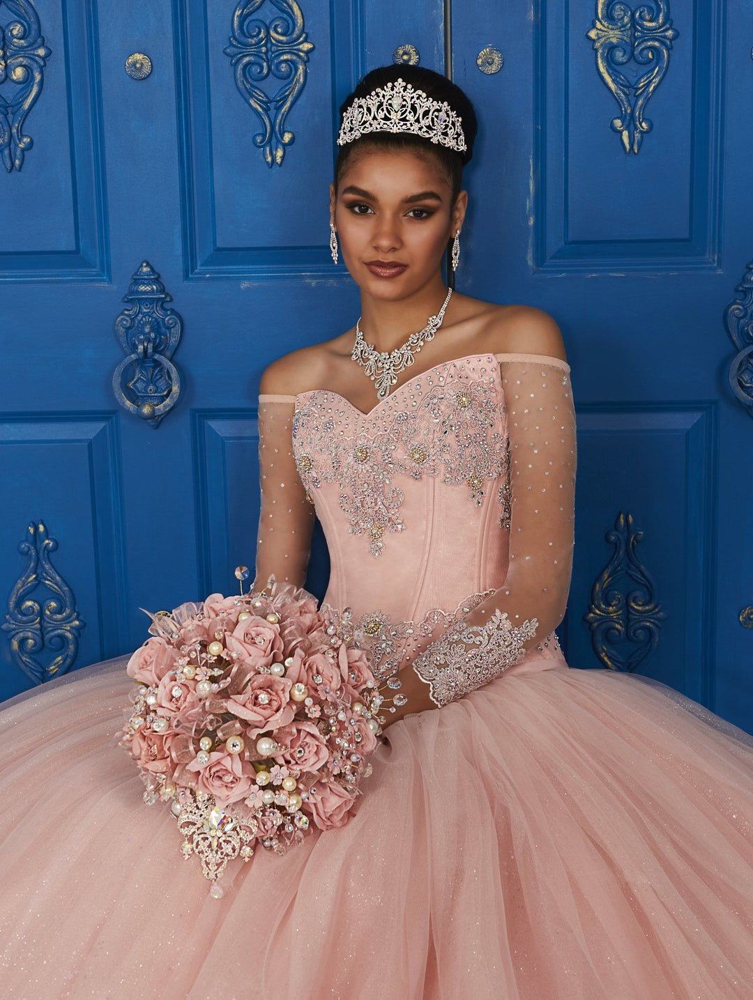 Long-Sleeved Sweetheart Dress by House of Wu LA Glitter 24039-Quinceanera Dresses-ABC Fashion