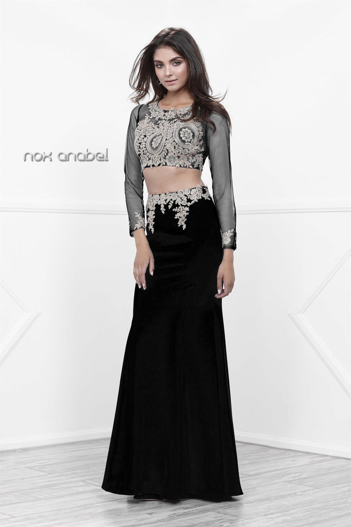 Long Sleeved Two-Piece Crop Top Dress by Nox Anabel 8368