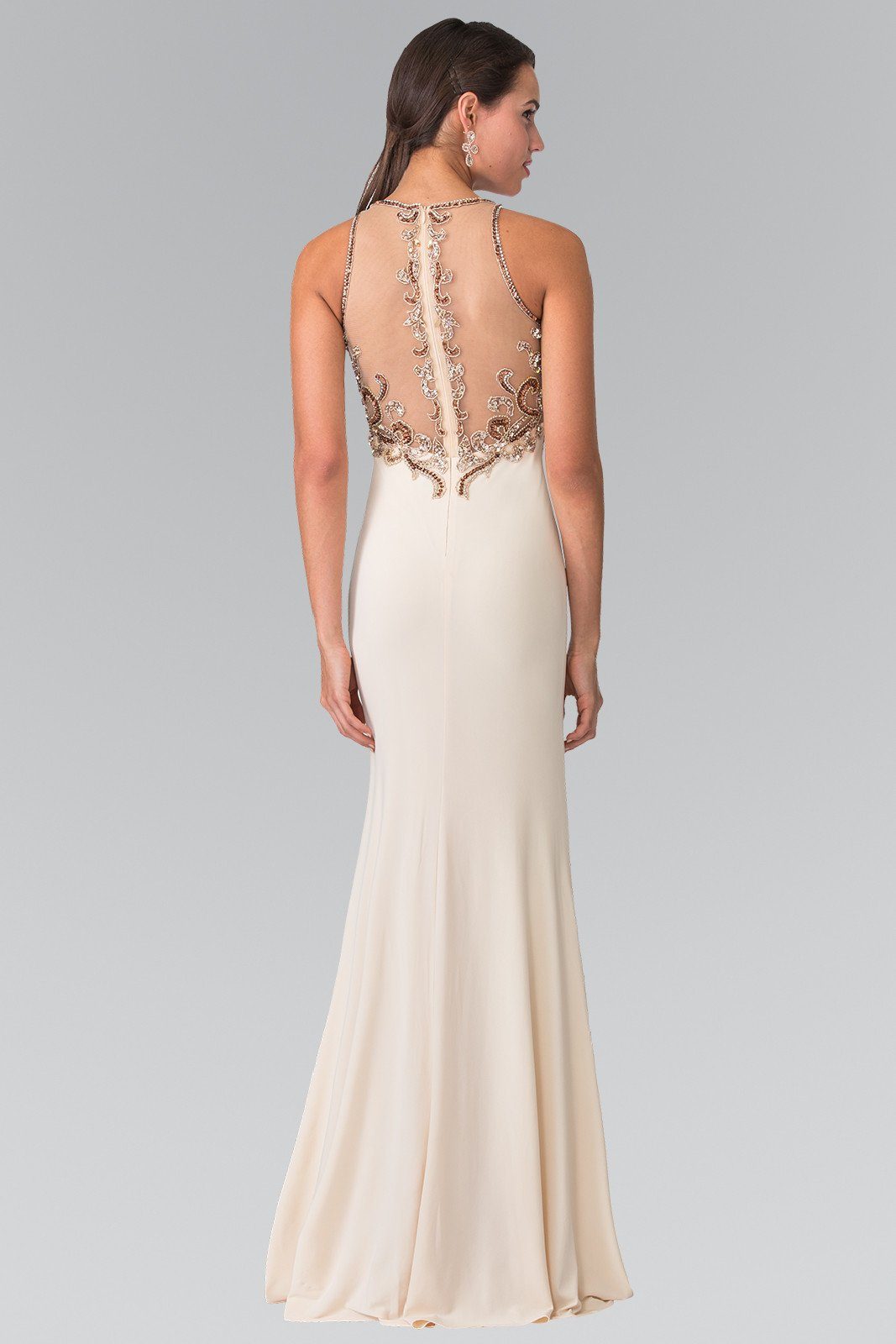 Long Sleeveless Beaded Illusion Dress by Elizabeth K GL1303-Long Formal Dresses-ABC Fashion