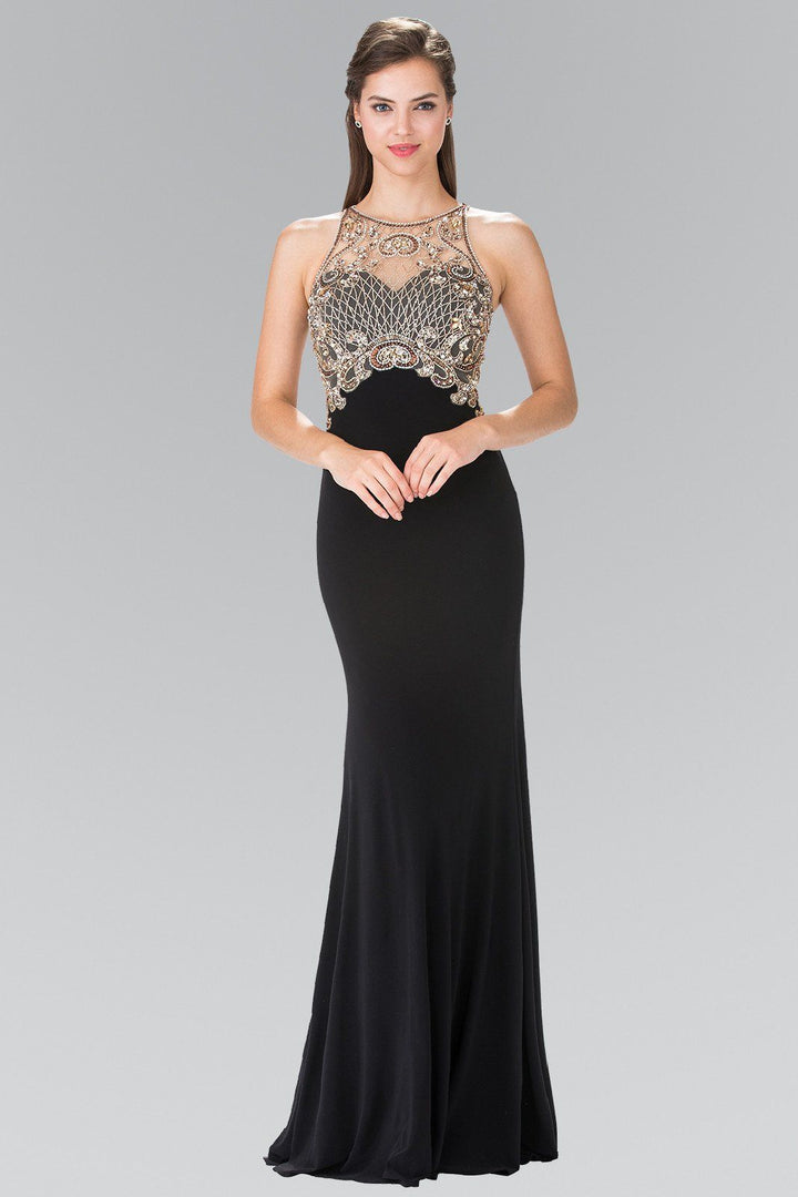 Long Sleeveless Beaded Illusion Dress by Elizabeth K GL1303-Long Formal Dresses-ABC Fashion