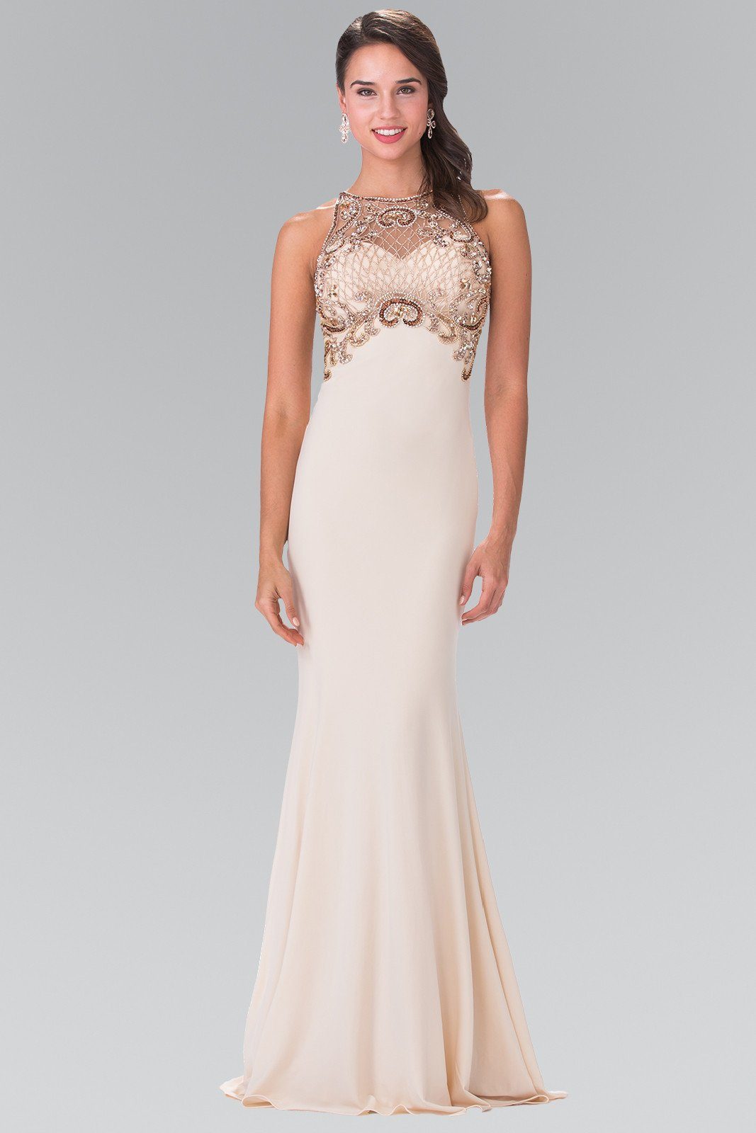 Long Sleeveless Beaded Illusion Dress by Elizabeth K GL1303-Long Formal Dresses-ABC Fashion