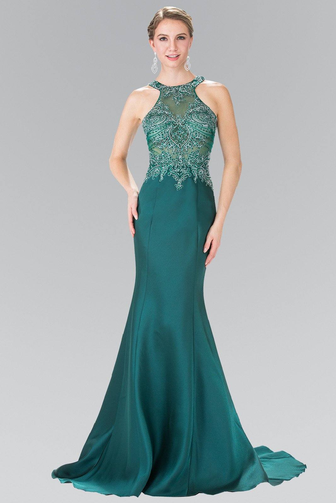 Long Sleeveless Beaded Illusion Dress by Elizabeth K GL2325-Long Formal Dresses-ABC Fashion