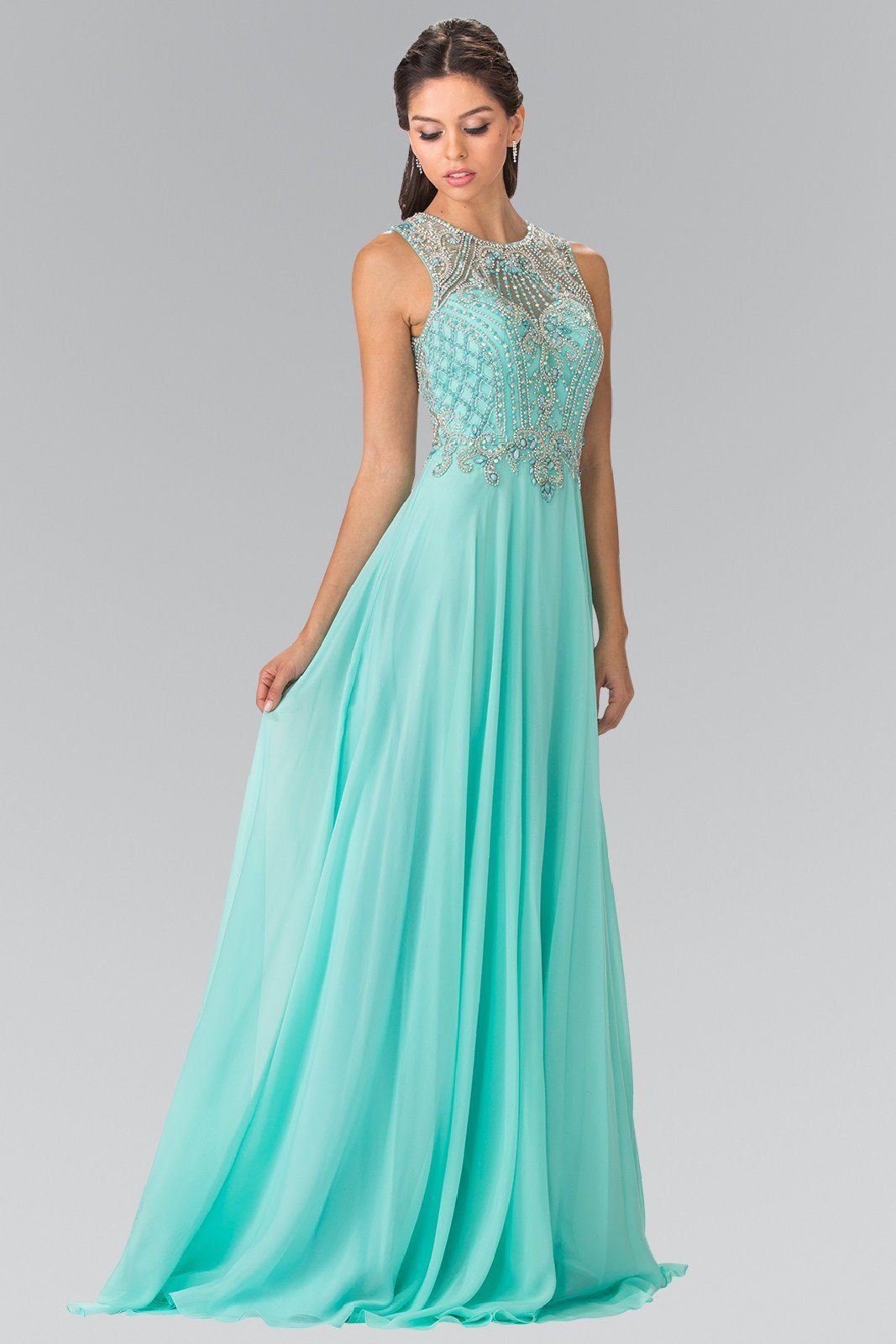 Long Sleeveless Beaded Illusion Dress by Elizabeth K GL2343-Long Formal Dresses-ABC Fashion