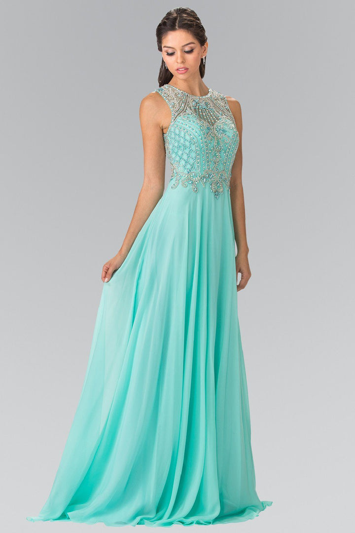 Long Sleeveless Beaded Illusion Dress by Elizabeth K GL2343-Long Formal Dresses-ABC Fashion