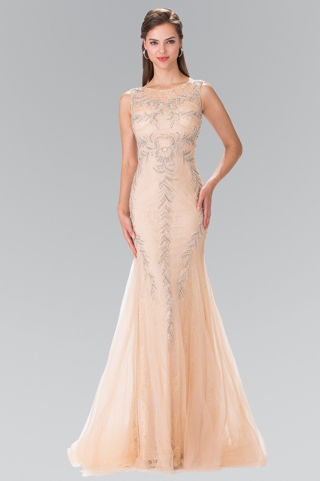 champagne lace mermaid dress Elizabeth K GL2289 Prom Dress - Navy