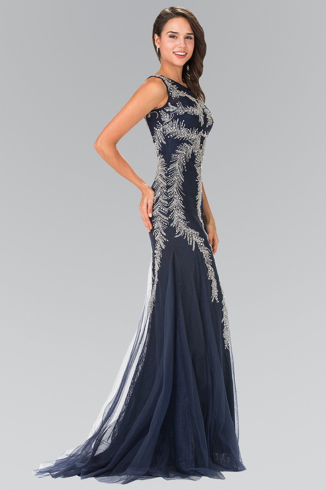 Long Sleeveless Beaded Lace Mermaid Dress by Elizabeth K GL2289-Long Formal Dresses-ABC Fashion