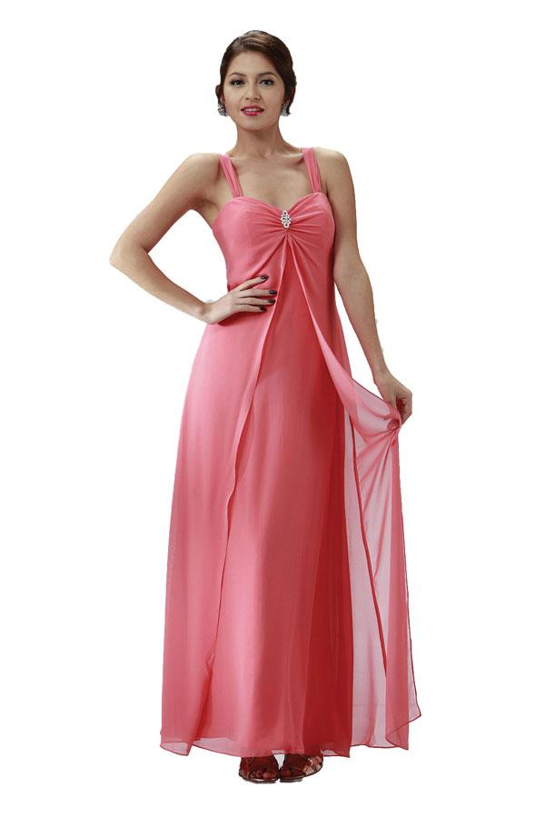 Long Sleeveless Chiffon Dress with Brooch by Poly USA-Long Formal Dresses-ABC Fashion