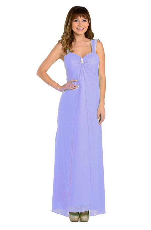 Long Sleeveless Chiffon Dress with Brooch by Poly USA-Long Formal Dresses-ABC Fashion