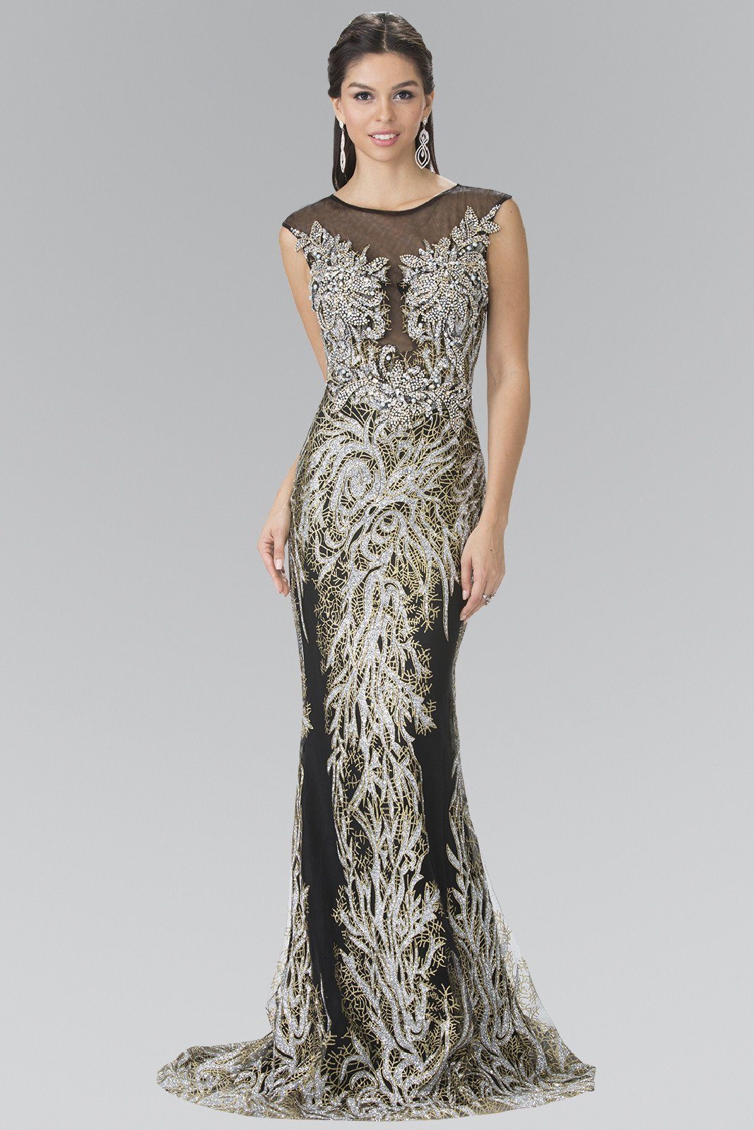 Long Sleeveless Dress with Beaded Vine Design by Elizabeth K GL2336-Long Formal Dresses-ABC Fashion