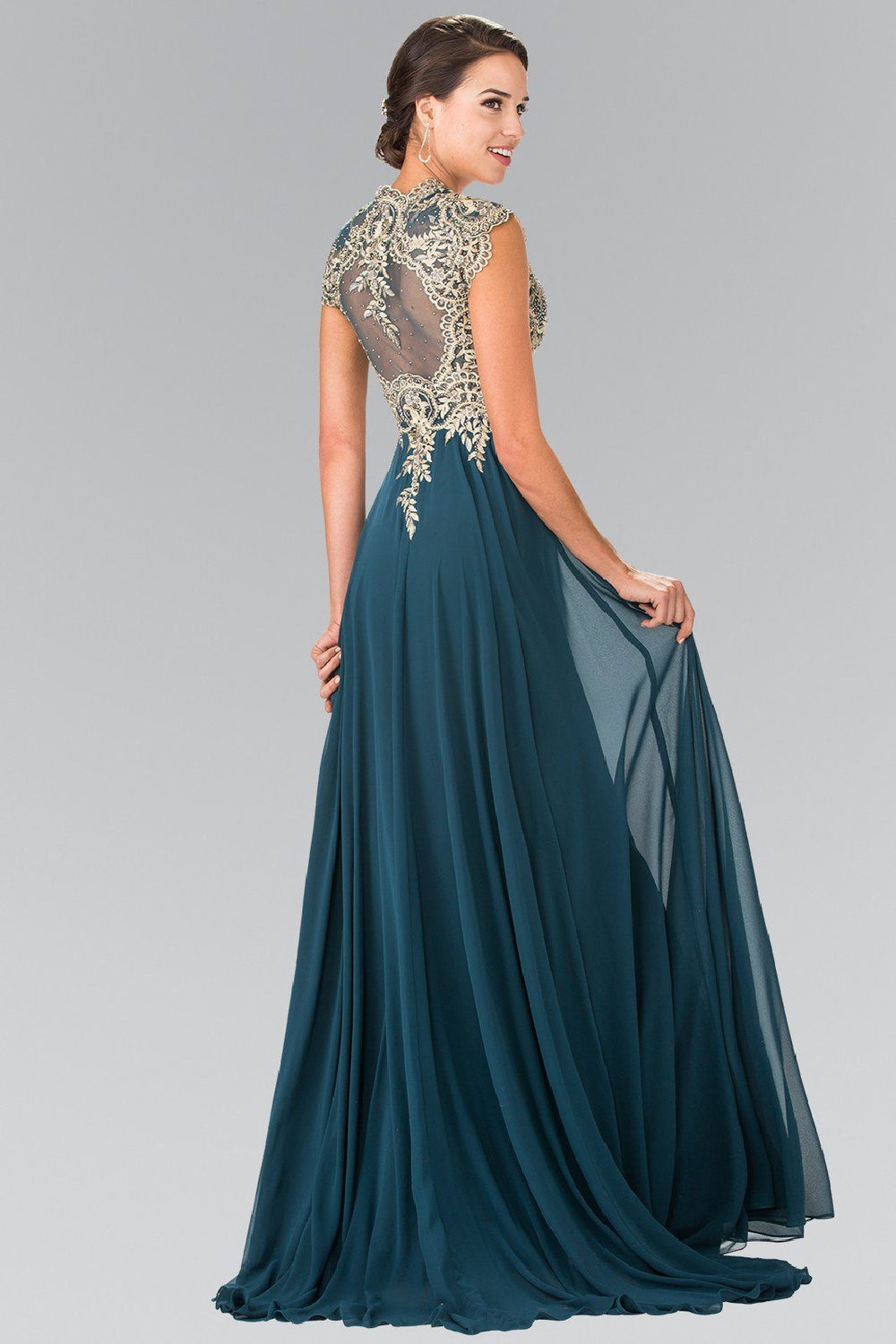 Long Sleeveless Dress with Gold Applique by Elizabeth K GL2229-Long Formal Dresses-ABC Fashion