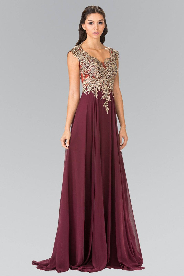 Long Sleeveless Dress with Gold Applique by Elizabeth K GL2229-Long Formal Dresses-ABC Fashion