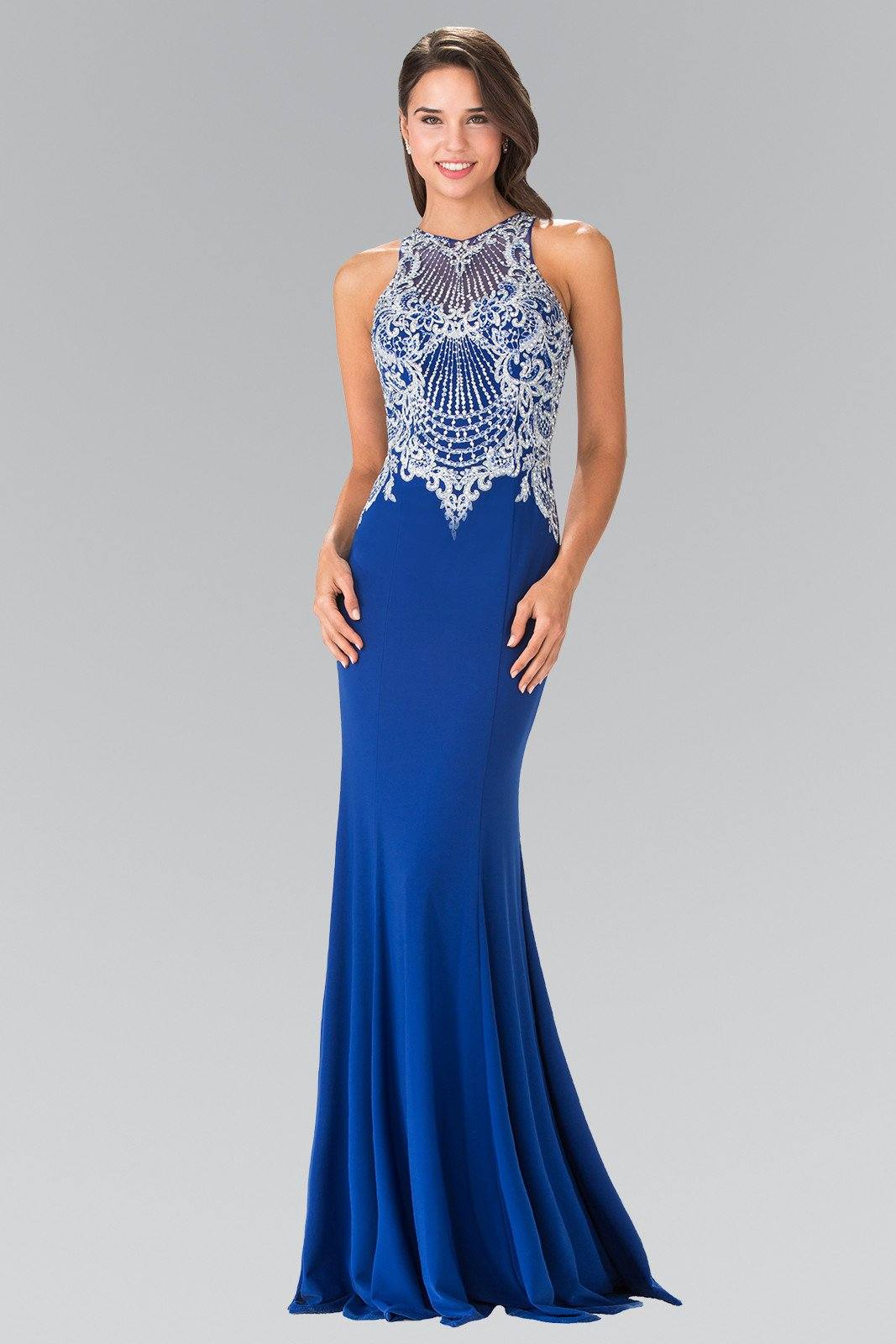 Long Sleeveless Dress with Illusion Bodice by Elizabeth K GL2232 XS / Green